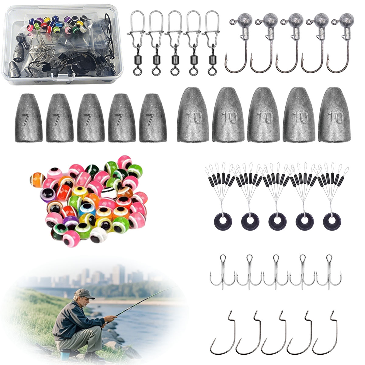 Fishing Hook Jig - Fishing Tackle Kit Box Including Lead