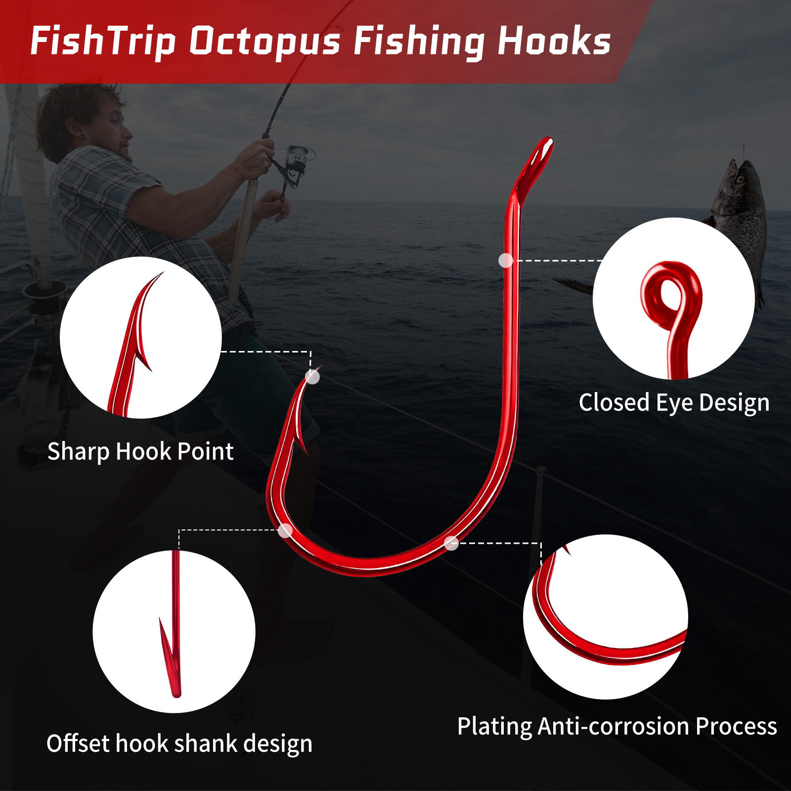 9KM 100Pcs Octopus Hook Red Ex – обзор и цена Fishing Hook Circle